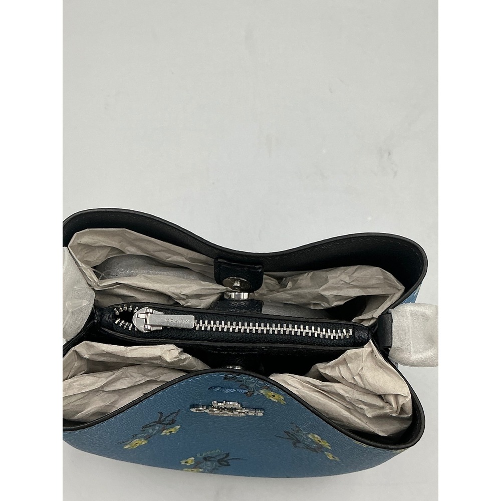 Coach Mini Town Bucket Bag Blue Multi Floral Bow Print Crossgrain Leather C7974 - Picture 8 of 15